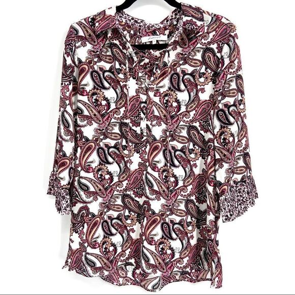 Foxcroft Felicity Whimsical Paisley Blouse Size 10 - Picture 3 of 16